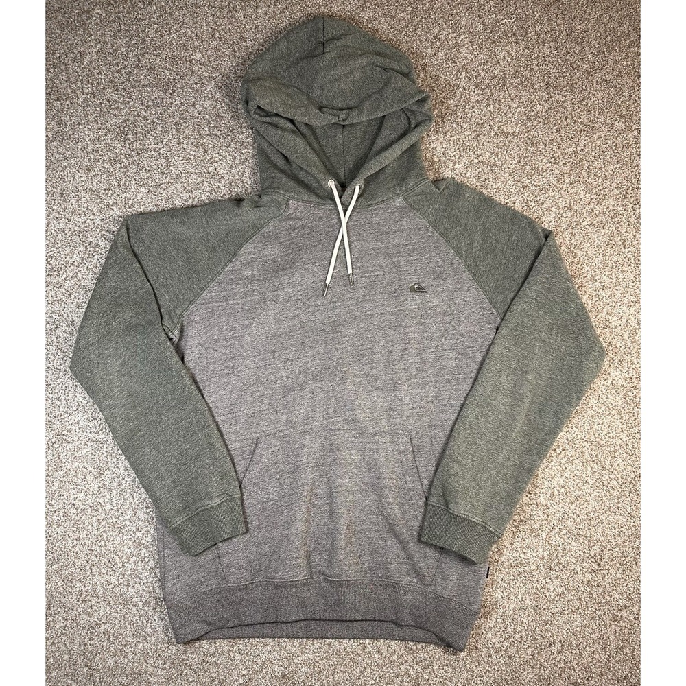Quiksilver Hoodie Mens M Green Grey Knit Pullover Sweatshirt Kangaroo Pocket